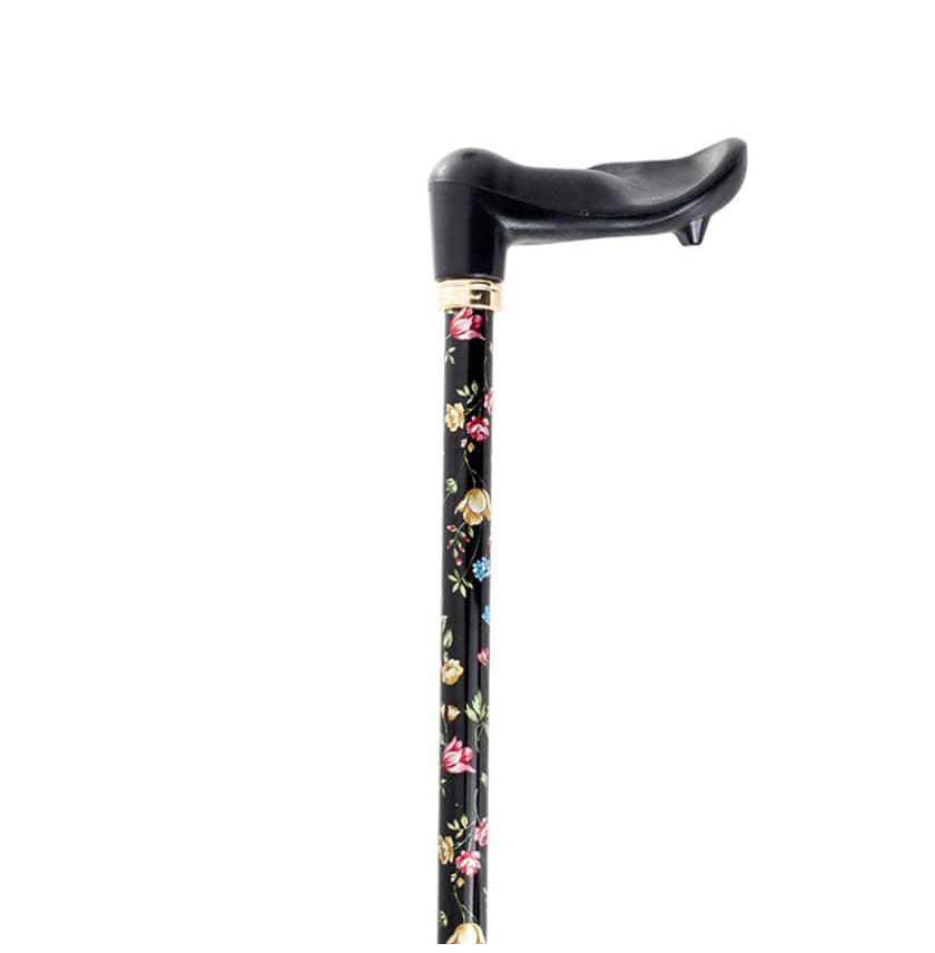 ORTHOPEDIC-ADJUSTABLE PALM GRIP- BLACK FLORAL - LEFT HAND - CANES