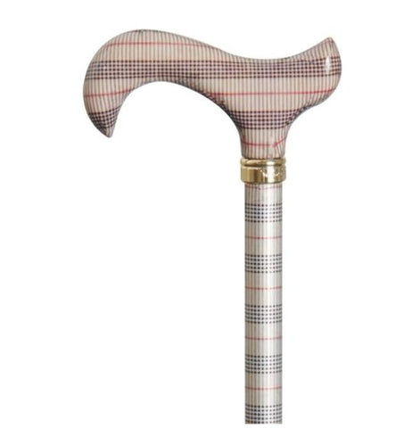 ADJUSTABLE CANE - PATTERN BLACK WHITE AND RED SMALL CHECKS