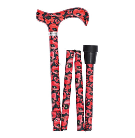 FOLDING CANE FLORAL-POPPIES