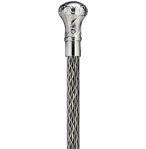 FORMAL CANE KNOB STICK CHROME WITH ETCHED SHAFT