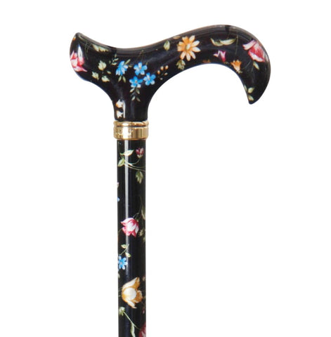 ADJUSTABLE CANE - GARDEN PARTY-Black Floral