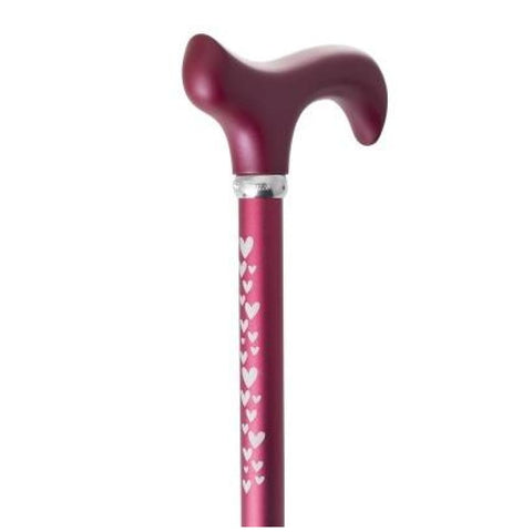 ADJUSTABLE CANE- White Hearts on Pink