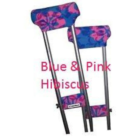 CRUTCHEZE CRUTCH PADDED COVERS - BLUE & PINK HIBISCUS