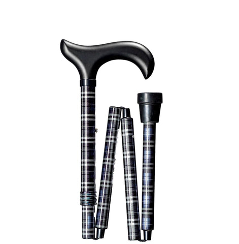 DELUXE FOLDING CANE-GREY PLAID