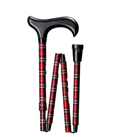 DELUXE FOLDING CANE-RED PLAID