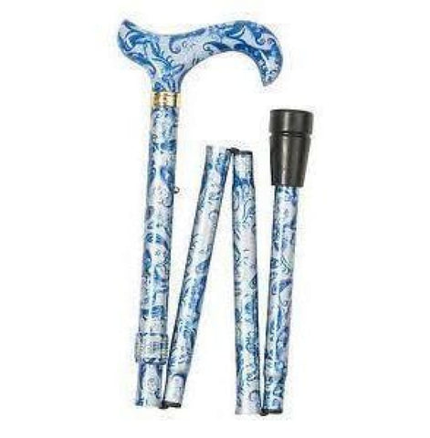 FOLDING CANE FLORAL- BLUE PAISLEY & BUTTERFLIES