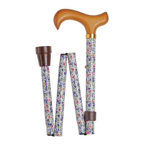 FOLDING CANE-Floral on White