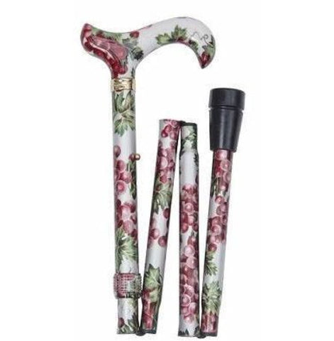 FOLDING CANE FLORAL- RED GRAPES