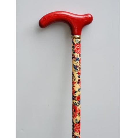 WOOD PETITE CANE - RED FLORAL