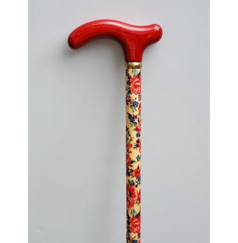 WOOD PETITE CANE - RED FLORAL