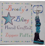 Brookys Bling Zipper Pulls for All of Your Zippers - Safari Boot Blue Zebra - ACCESSORIES