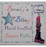 Brookys Bling Zipper Pulls for All of Your Zippers - Safari Boot Pink Zebra - ACCESSORIES
