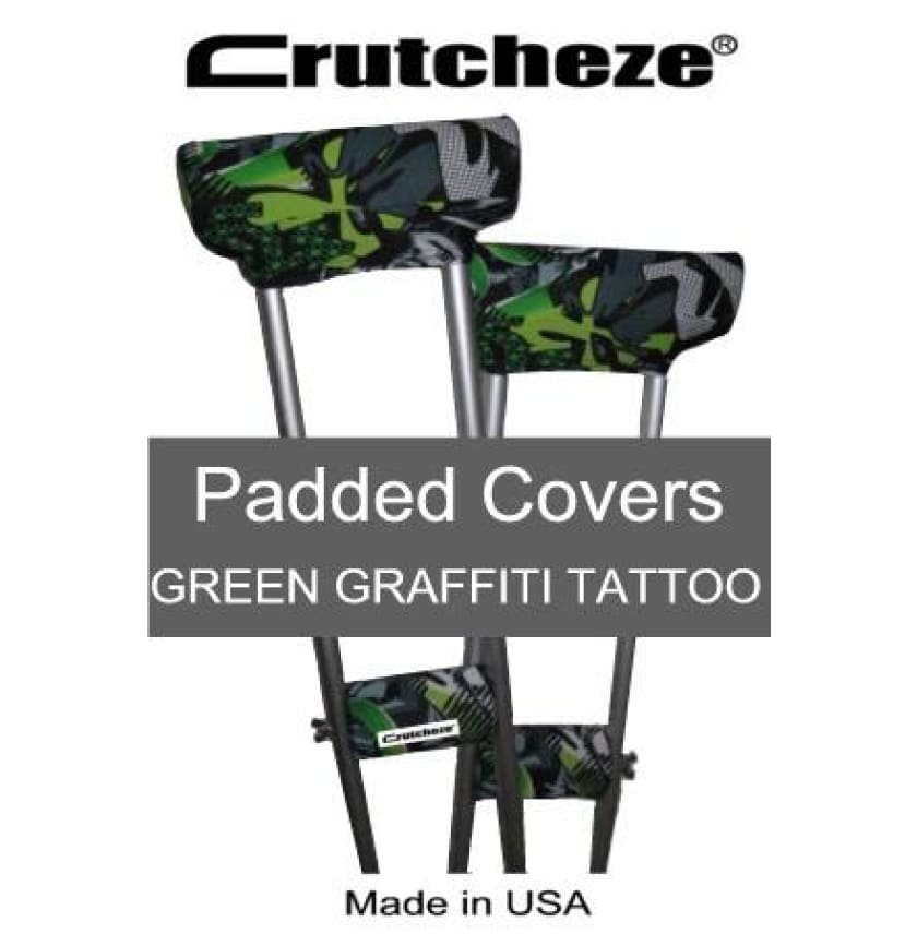 CRUTCHEZE CRUTCH PADDED COVERS - GREEN GRAFFITI TATTOO - CRUTCH-Padsn Grips