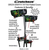 CRUTCHEZE CRUTCH PADDED COVERS - GREEN GRAFFITI TATTOO - CRUTCH-Padsn Grips
