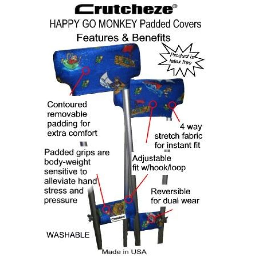 CRUTCHEZE CRUTCH PADDED COVERS HAPPY GO MONKEY Cool Crutches By crutcheze-crutch-padded-covers-happy-go-monkey-cool-crutches-by
