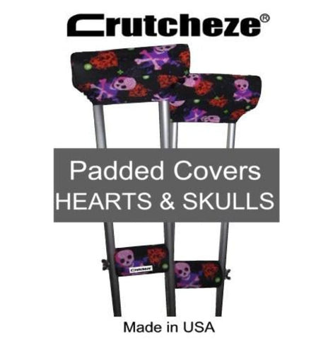 CRUTCHEZE CRUTCH PADDED COVERS - HEARTS AND SKULLS