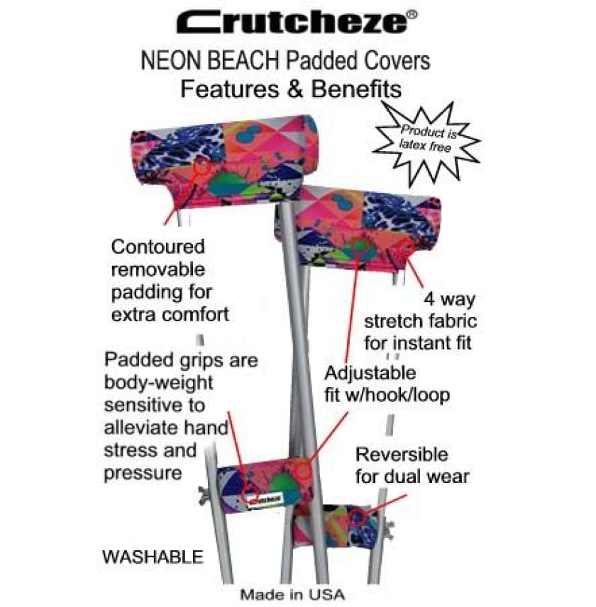 CRUTCHEZE CRUTCH PADDED COVERS NEON BEACH Cool Crutches By Jackie crutcheze-crutch-padded-covers-neon-beach-cool-crutches-by-jackie