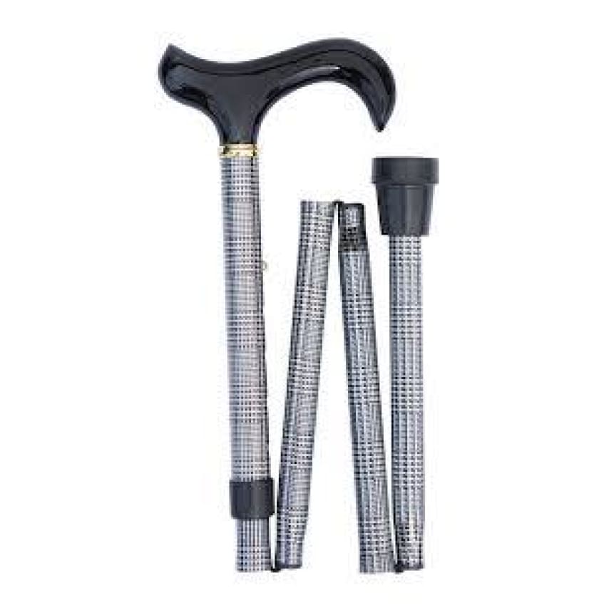 PRINCE OF WALES CHECK BLACK AND WHITE FOLDING CANE - NEW ARRIVALS