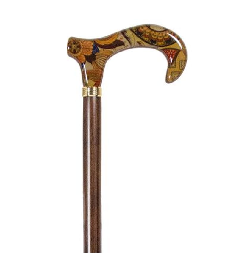 WOOD CANE - BROWN PAISLEY ACRYLIC MODERN DERBY HANDLE - CANES